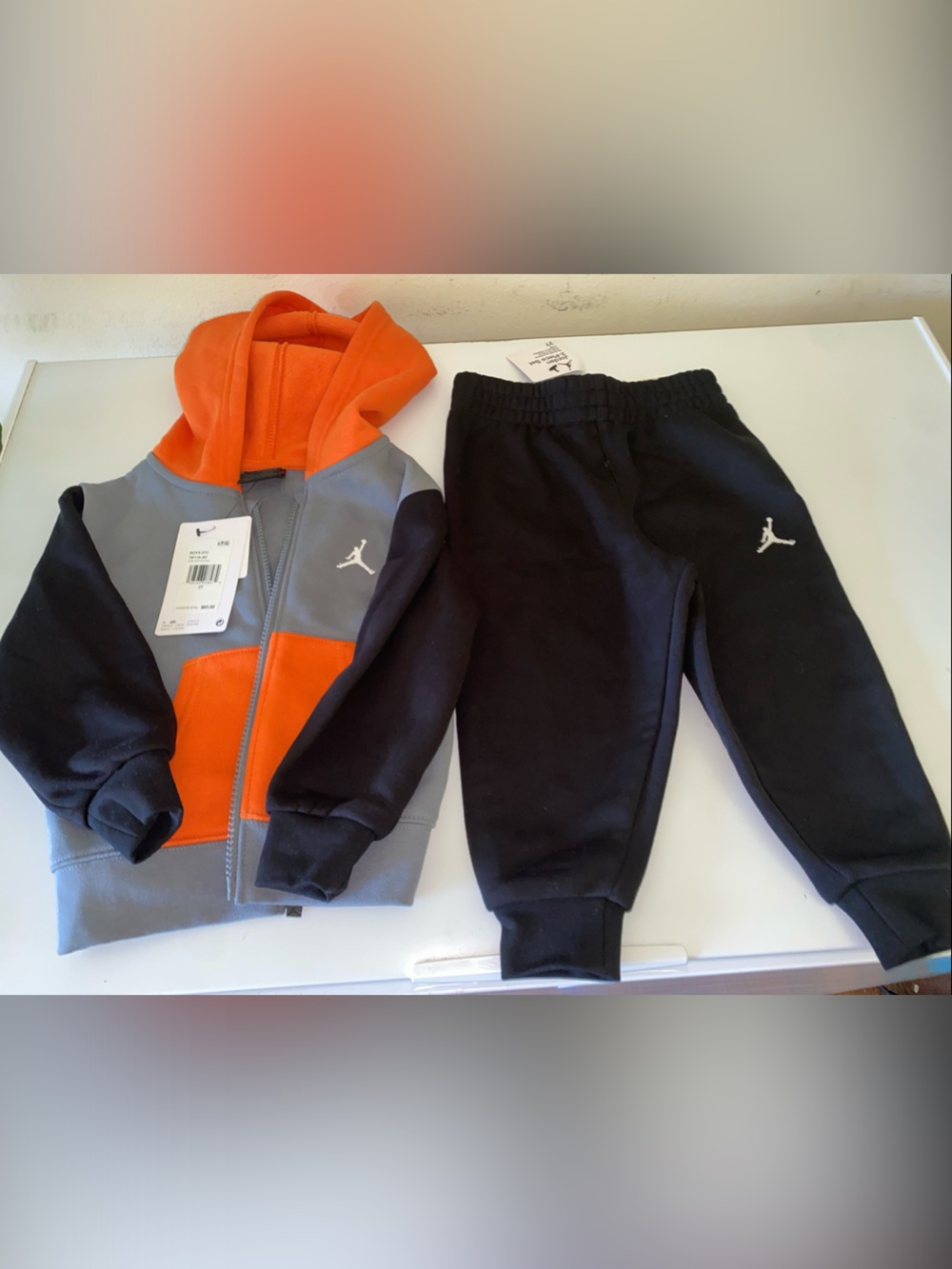 Jordan Kids Orange, Gray & Black Hooded Zip Sweatshirt with Black Joggers